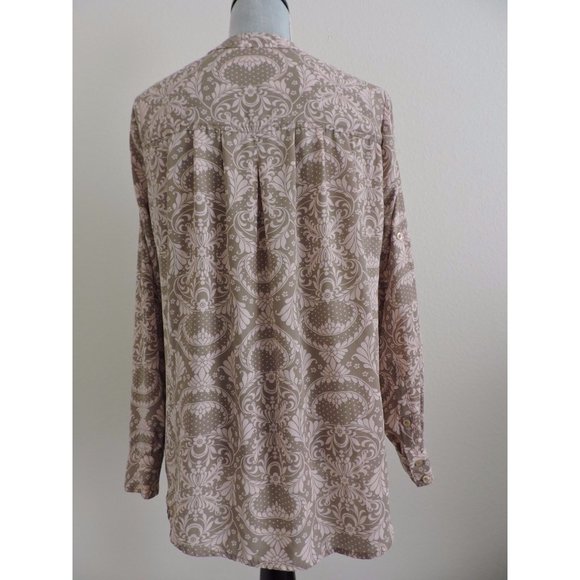 New York Company Shirt Button Down Brown Pink Career Long Tab Sleeve Blouse S - Picture 7 of 10